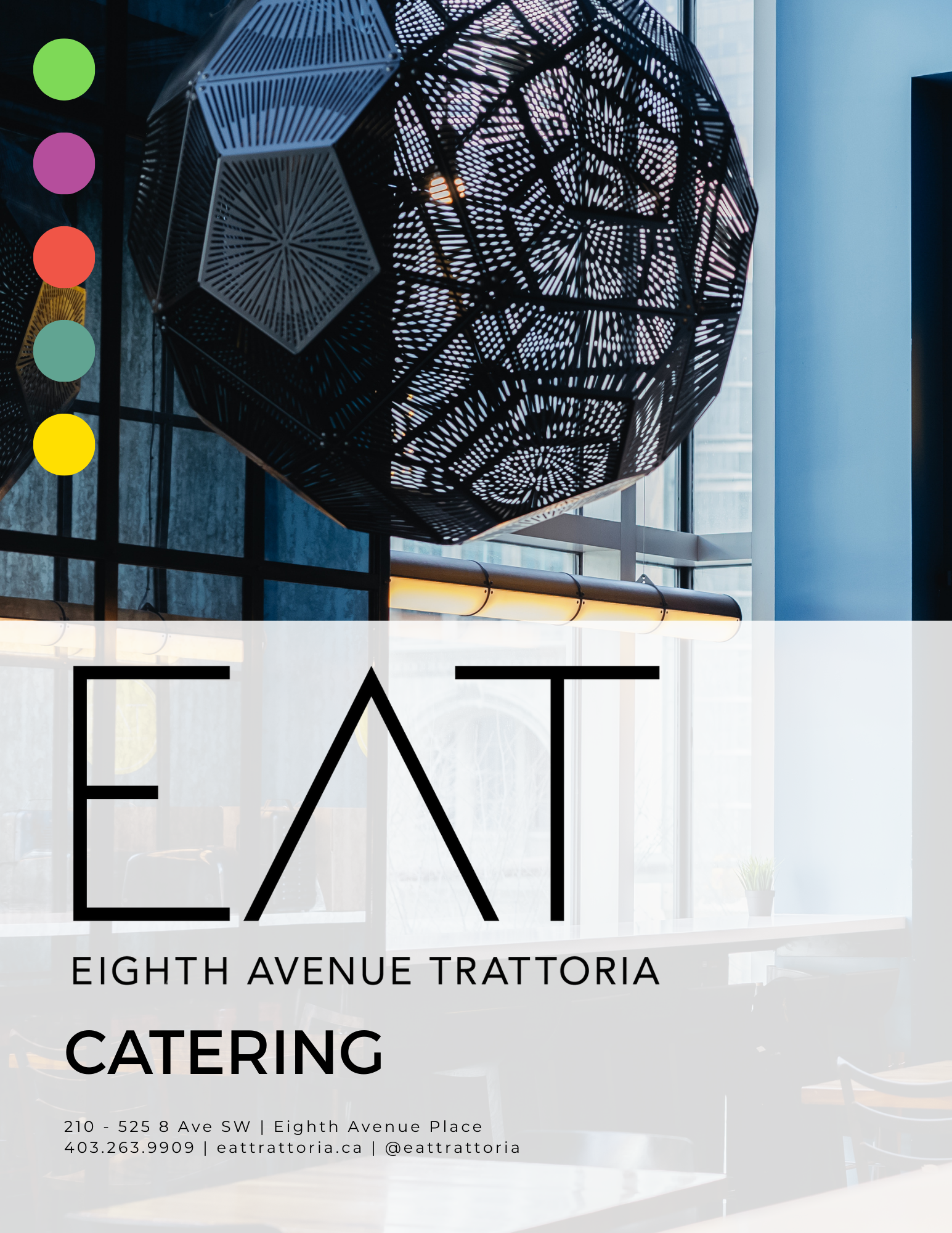 EAT Catering Package April 2025 Title Page with Logo and Contact Information